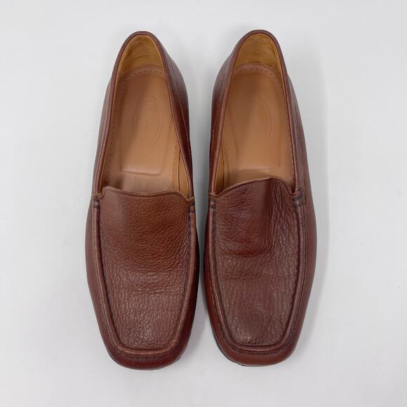 Faconnable Mens Size 12 Tan Brown Leather Square Toe Loafers Slip On Driver Shoe - Picture 4 of 11